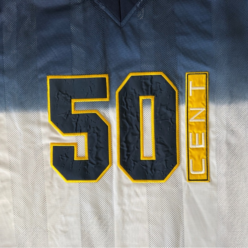 Y2K 50 Cent Blue, White, & Yellow Hip Hop Oversized Jersey Tee